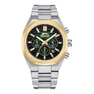 Slazenger Erkek Kol Saati – 43 mm, Gümüş Metal Kordon, Koyu Yeşil Kadran, 5 ATM