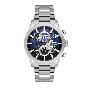 Slazenger Erkek Kol Saati – 43 mm, Gümüş Metal Kordon, Mavi & Siyah Kadran, 10 ATM