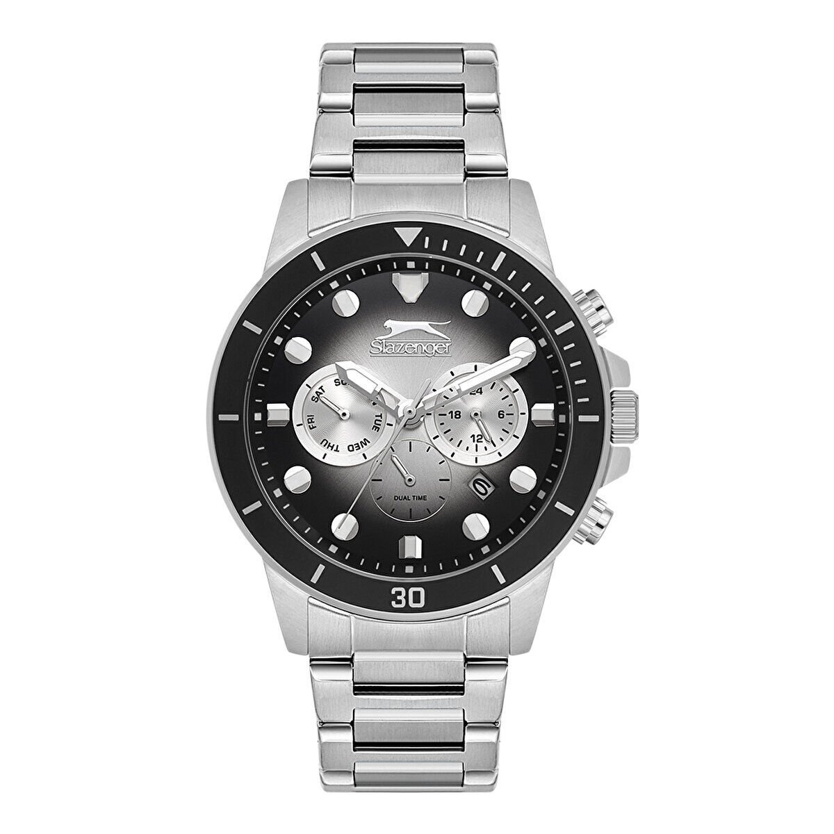 Slazenger Erkek Kol Saati – 45 MM, Gümüş Metal Kordon, Gri Kadran, 10 ATM