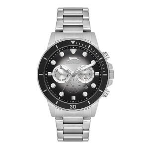 Slazenger Erkek Kol Saati – 45 MM, Gümüş Metal Kordon, Gri Kadran, 10 ATM
