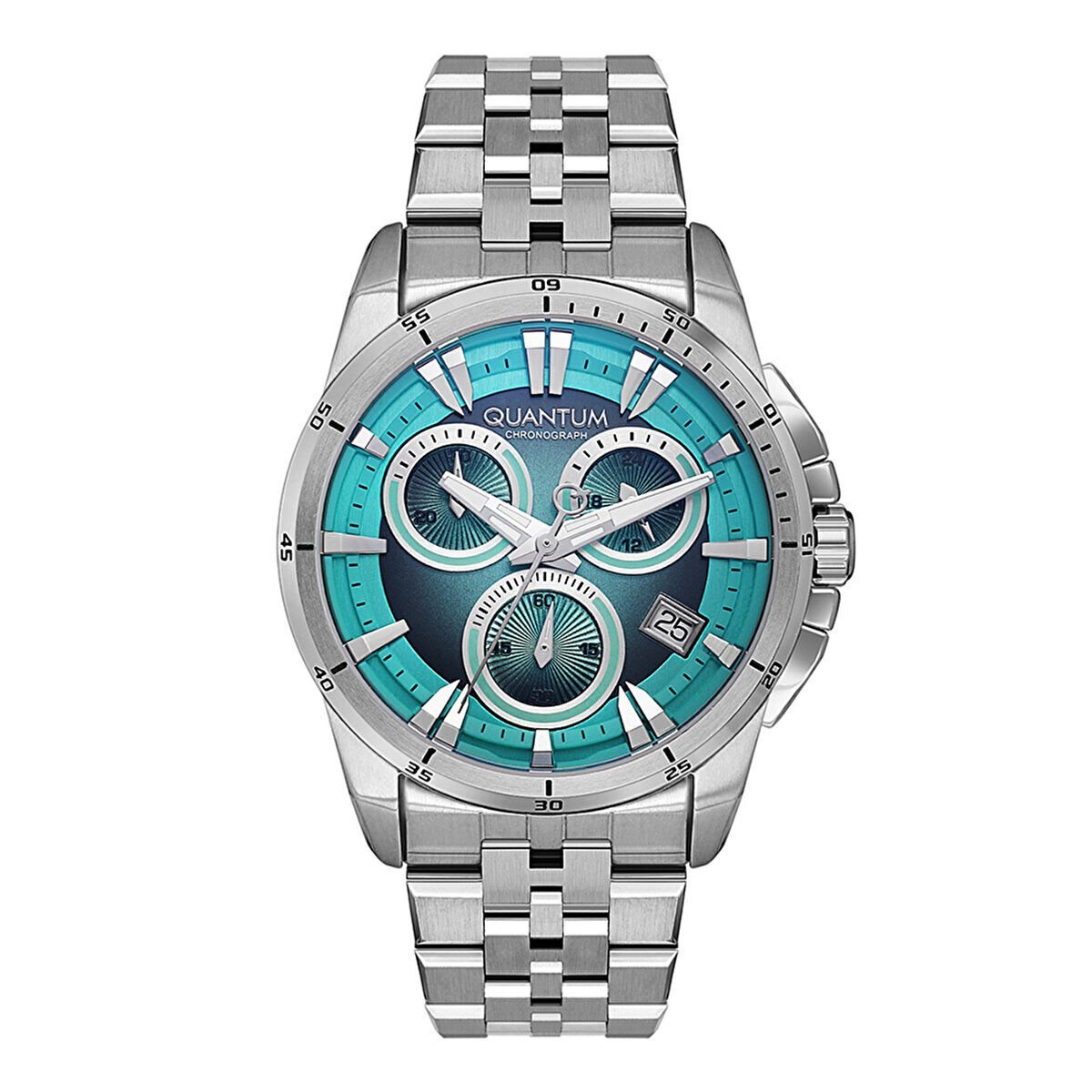 Quantum Erkek Kol Saati – 44 MM, Gümüş Kordon, Kronograf, 5 ATM,Mavi Kaplamalı Cam