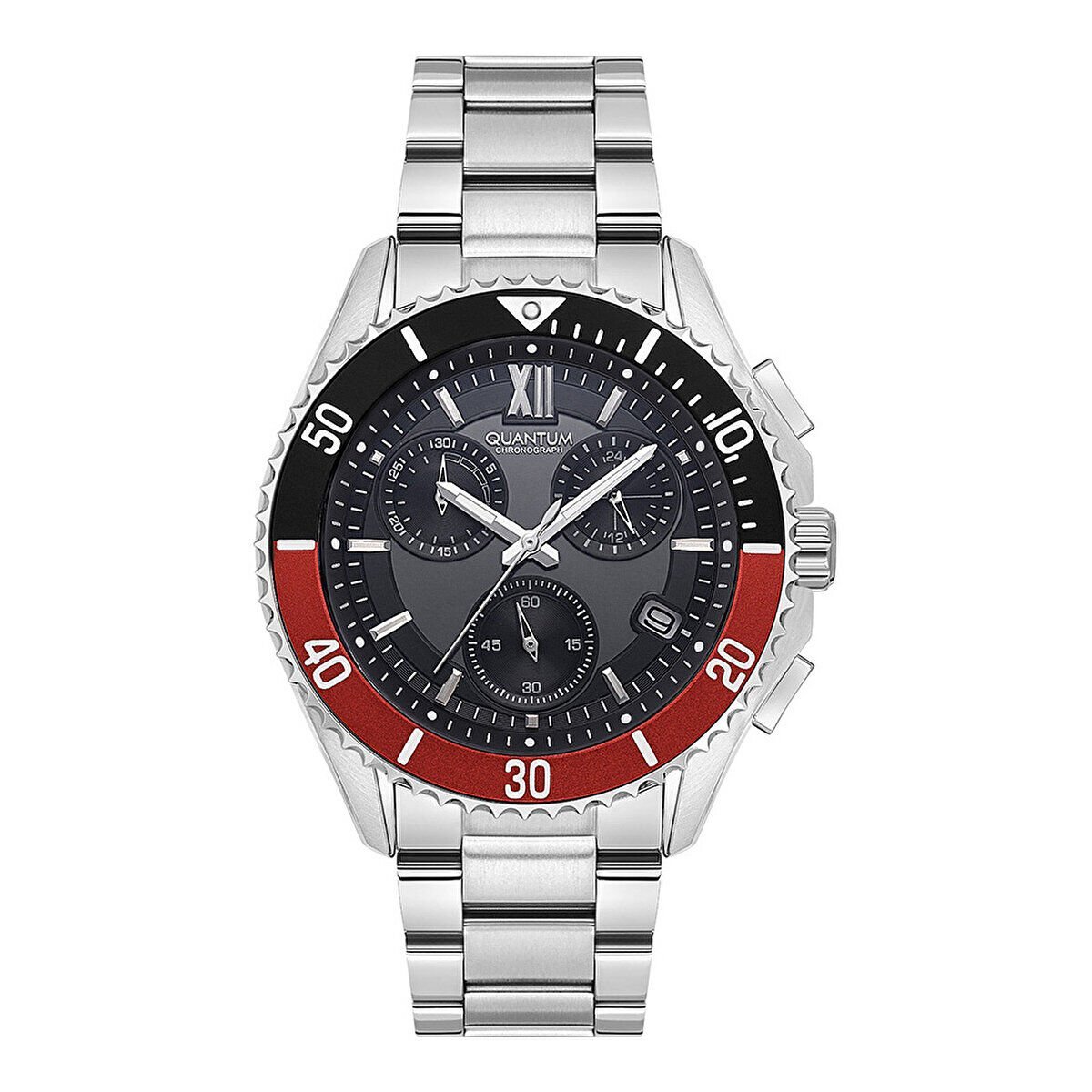 Quantum Erkek Kol Saati Paslanmaz Çelik Kasa Silver Kordon Lacivert Kadran Kırmızı Mavi Detay 10 ATM