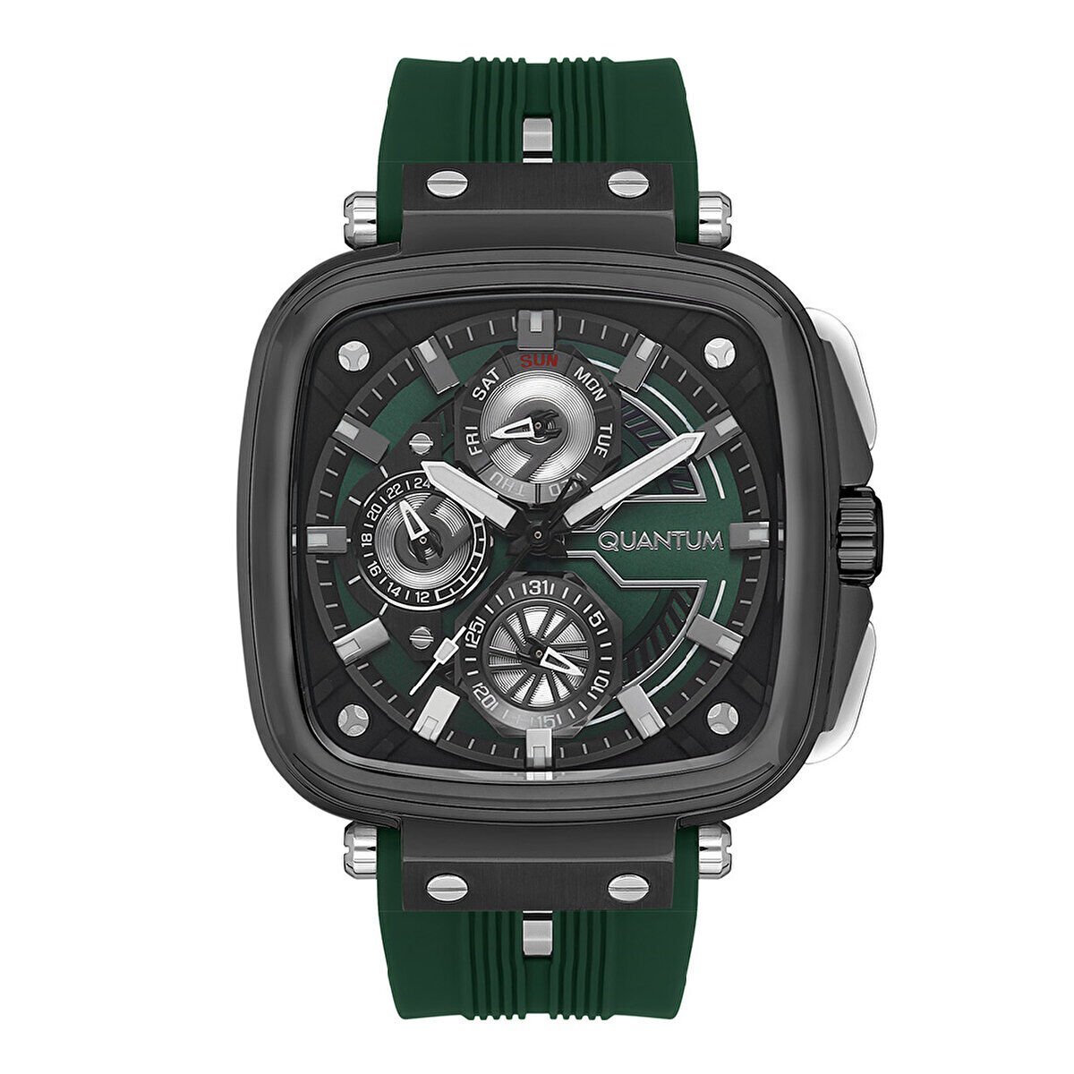 Quantum Erkek Kol Saati 44 MM Safir Cam Multifonksiyon Silikon Kordon 5 ATM