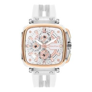 Quantum Erkek Kol Saati 44 MM Beyaz Silikon Kordon Multifonksiyon 5 ATM