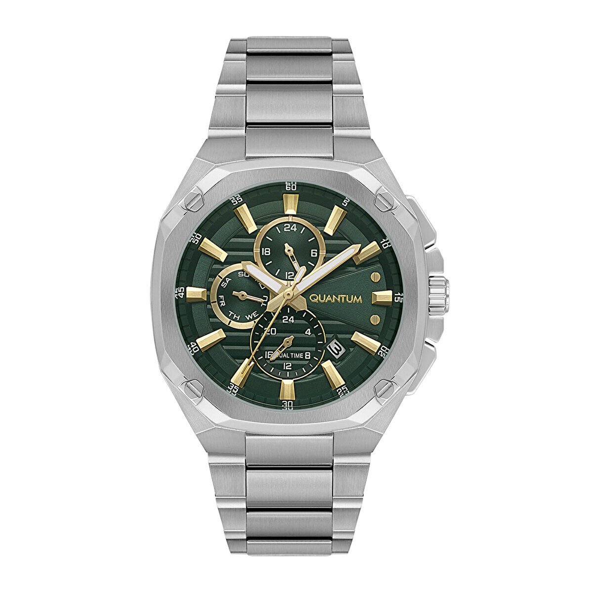 Quantum Erkek Kol Saati 40 MM Paslanmaz Metal Kordon Yeşil Kadran 10 ATM