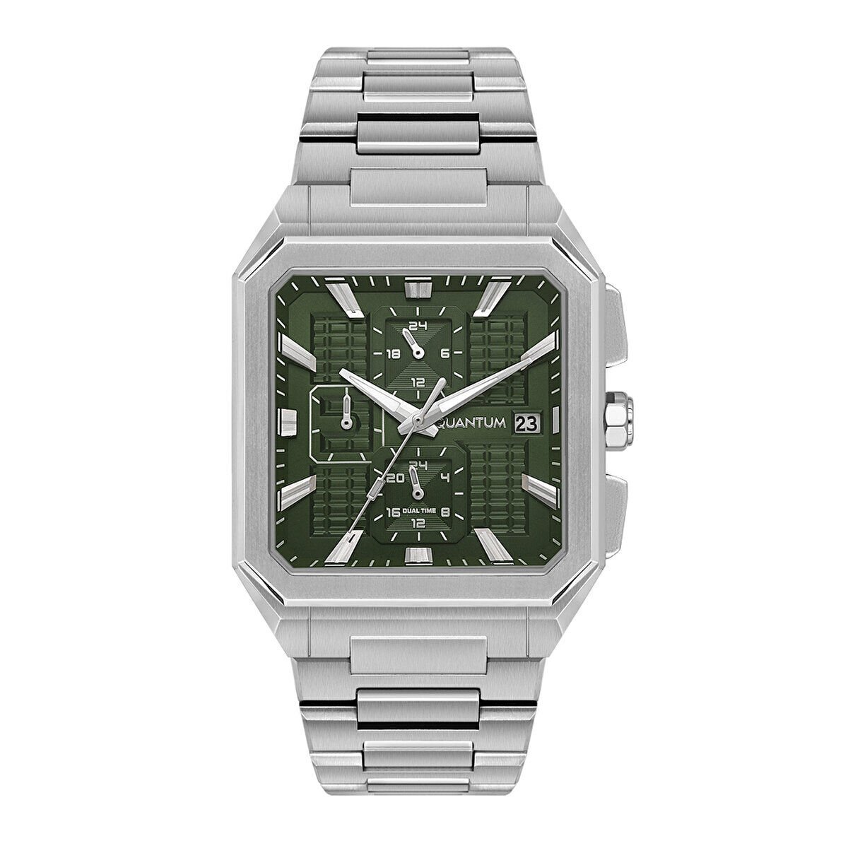 Quantum Erkek Kol Saati Kare Kasa Silver Metal Kordon Yeşil Kadran 5 ATM Paslanmaz Çelik