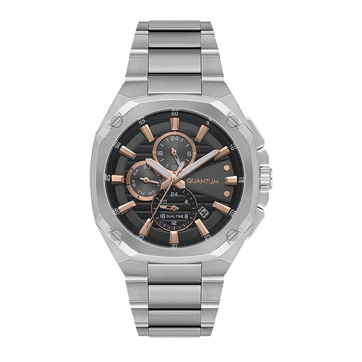 Quantum Erkek Kol Saati Silver Renk Paslanmaz Çelik Gümüş Kordon Koyu Kahve Kadran 10 ATM
