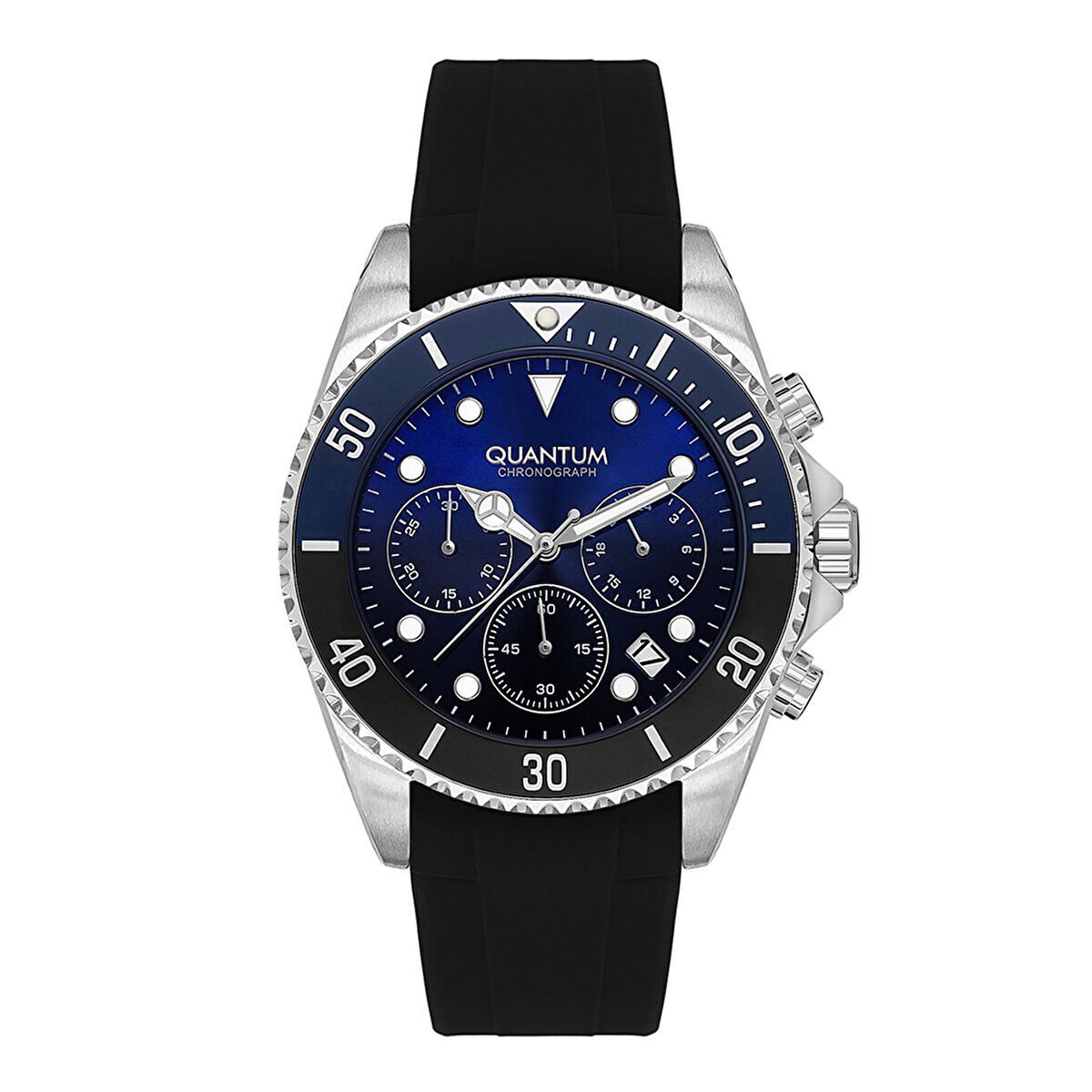 Quantum Erkek Kol Saati 44 MM Siyah Silikon Kordon Kronograf fonksiyon 10 ATM