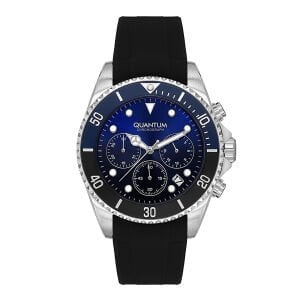 Quantum Erkek Kol Saati 44 MM Siyah Silikon Kordon Kronograf fonksiyon 10 ATM