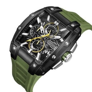Quantum Erkek Kol Saati 43 MM Koyu Yeşil Silikon Kordon Siyah Kadran Kronograf Mekanizma 5 ATM