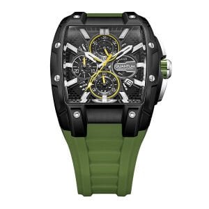 Quantum Erkek Kol Saati 43 MM Koyu Yeşil Silikon Kordon Siyah Kadran Kronograf Mekanizma 5 ATM