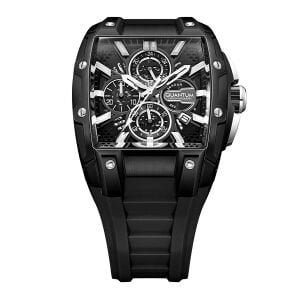 Quantum Erkek Kol Saati 43 MM Siyah Silikon Kordon Siyah Kadran Kronograf Mekanizma 5 ATM