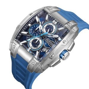 Quantum Erkek Kol Saati 43 MM Lacivert Silikon Kordon Siyah & Mavi Kadran Kronograf Mekanizma 5 ATM
