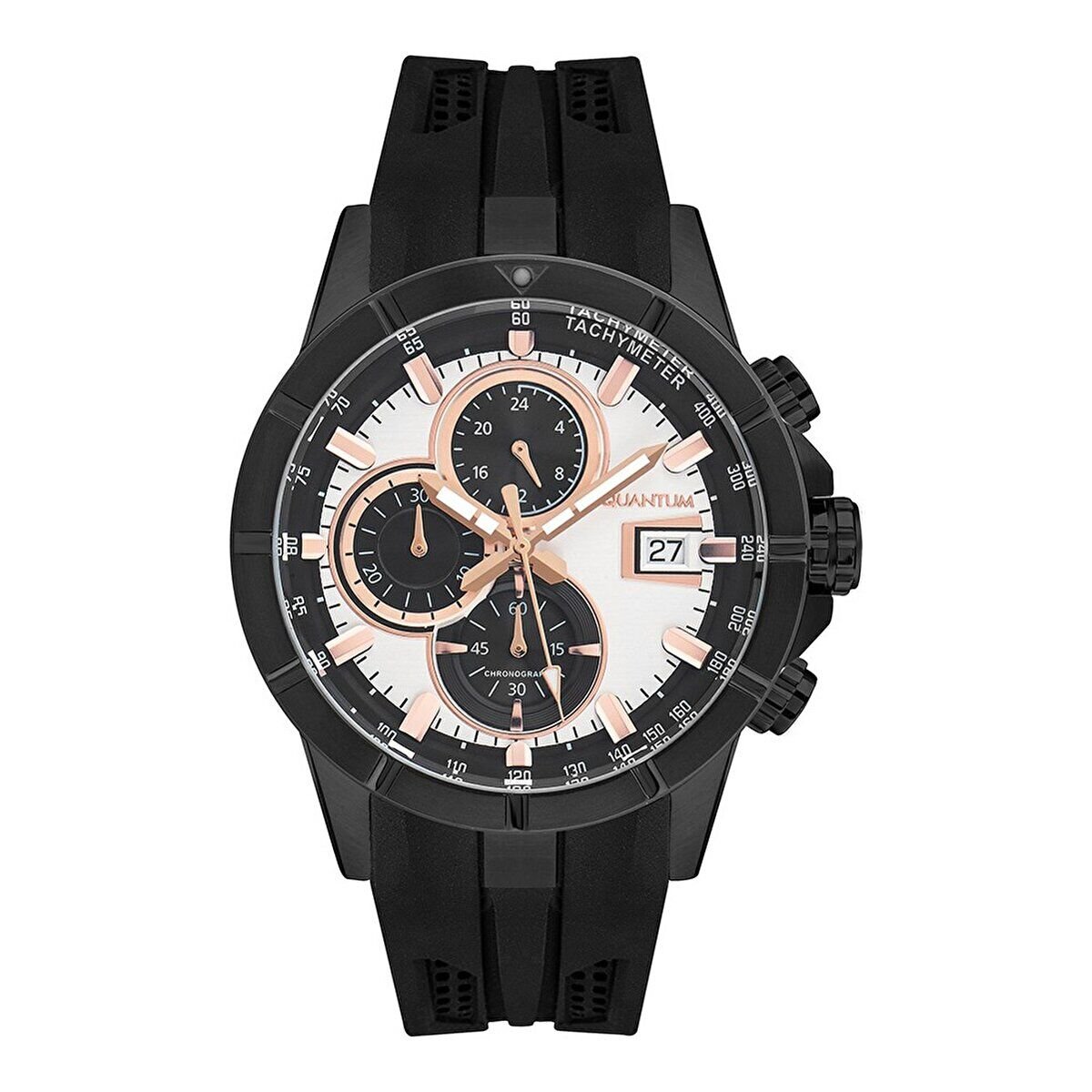 Quantum Erkek Kol Saati 47 MM Siyah Silikon Kordon Multifonksiyon Mekanizma Paslanmaz Çelik Siyah Kasa 10 ATM