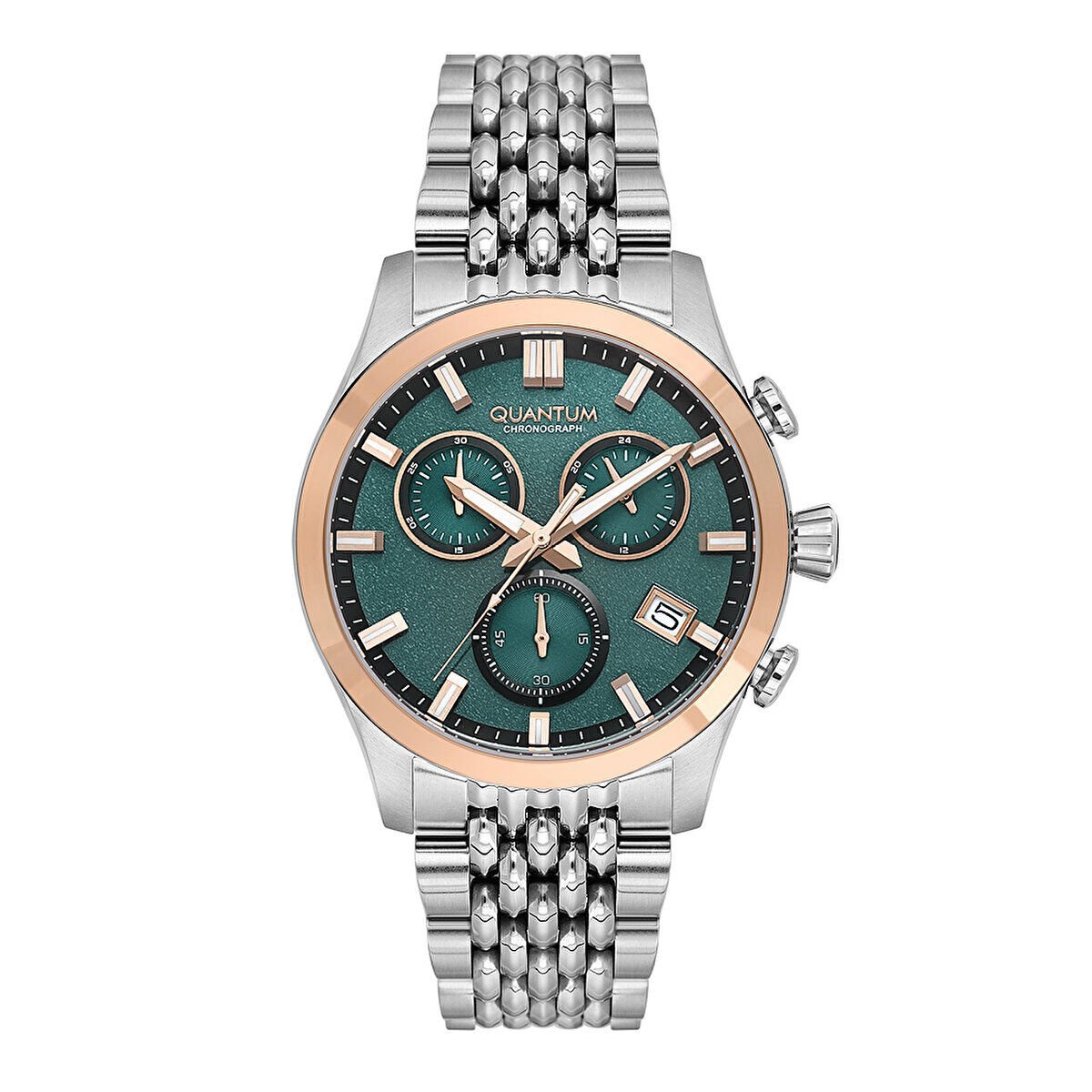Quantum Erkek Kol Saati 43 MM Yeşil Kadran Metal Kordon 10 ATM