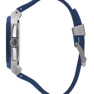 Quantum Erkek Kol Saati 44 MM Lacivert Silikon Kordon Chronograph Mekanizma Safir Cam Paslanmaz Çelik Gümüş/Mavi Kasa 10 ATM