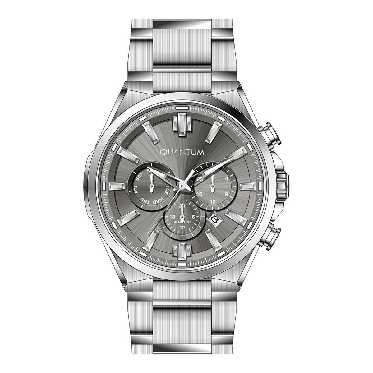 Quantum Erkek Kol Saati 44 MM Gümüş Kordon Paslanmaz Çelik Kasa Gümüş Kadran Su Geçirmez 10 ATM