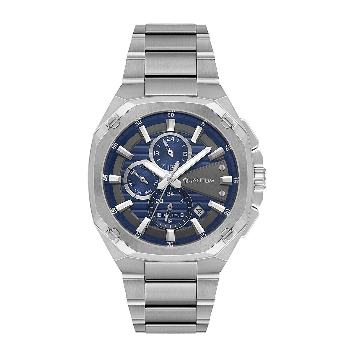 Quantum Erkek Kol Saati 44 MM Mavi Kadran Metal Kasa Metal Kordon 10 ATM