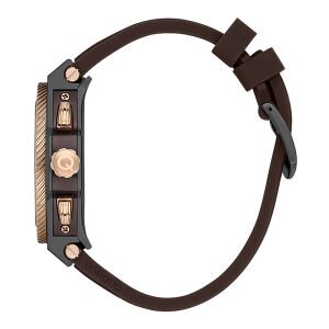 Quantum Erkek Kol Saati 46 MM Paslanmaz Çelik Kasa Koyu Kahverengi Silikon Kordon Kronograf Mekanizma Mavi Kaplamalı Cam 10 ATM