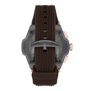 Quantum Erkek Kol Saati 46 MM Paslanmaz Çelik Kasa Koyu Kahverengi Silikon Kordon Kronograf Mekanizma Mavi Kaplamalı Cam 10 ATM