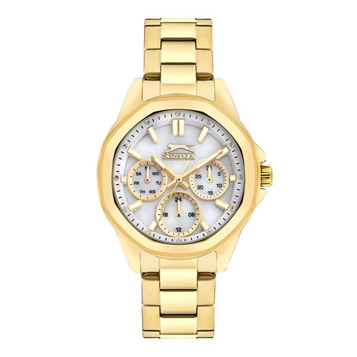 Slazenger Kadın Kol Saati 36 MM – Beyaz Kadran, Altın Kordon, 3 ATM