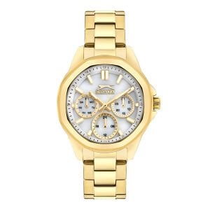 Slazenger Kadın Kol Saati 36 MM – Beyaz Kadran, Altın Kordon, 3 ATM