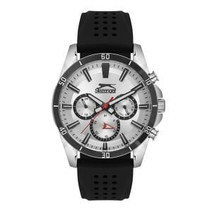 Slazenger Erkek Kol Saati 45 MM Siyah Silikon Kordon Mineral Cam Paslanmaz Çelik Kasa 5 ATM