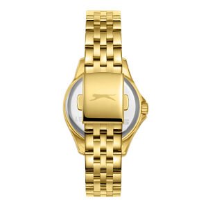 Slazenger Kadın Kol Saati Gold Çelik Kordon Beyaz Taşlı Kadran Mineral Cam Paslanmaz Çelik Kasa 5 ATM