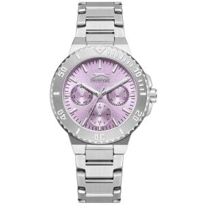 Slazenger Kadın Kol Saati Gümüş Çelik Kordon Mor Kadran Paslanmaz Çelik Kasa Mineral Cam 5 ATM Su Geçirmez