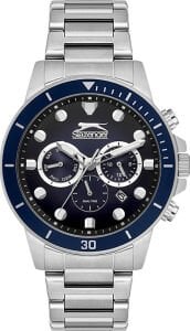 Slazenger Erkek Kol Saati Gümüş Kordon Siyah Mavi Kadran 10 ATM Mineral Cam