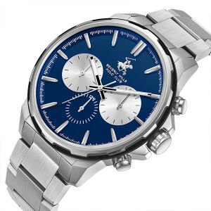 Beverly Hills Polo Club Erkek Kol Saati Gümüş Çelik Kordon Lacivert Kadran Seramik Safir Kaplamalı Cam 10 ATM 45 MM