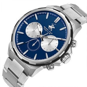 Beverly Hills Polo Club Erkek Kol Saati Gümüş Çelik Kordon Lacivert Kadran Seramik Safir Kaplamalı Cam Multifonksiyon 10 ATM 42 MM