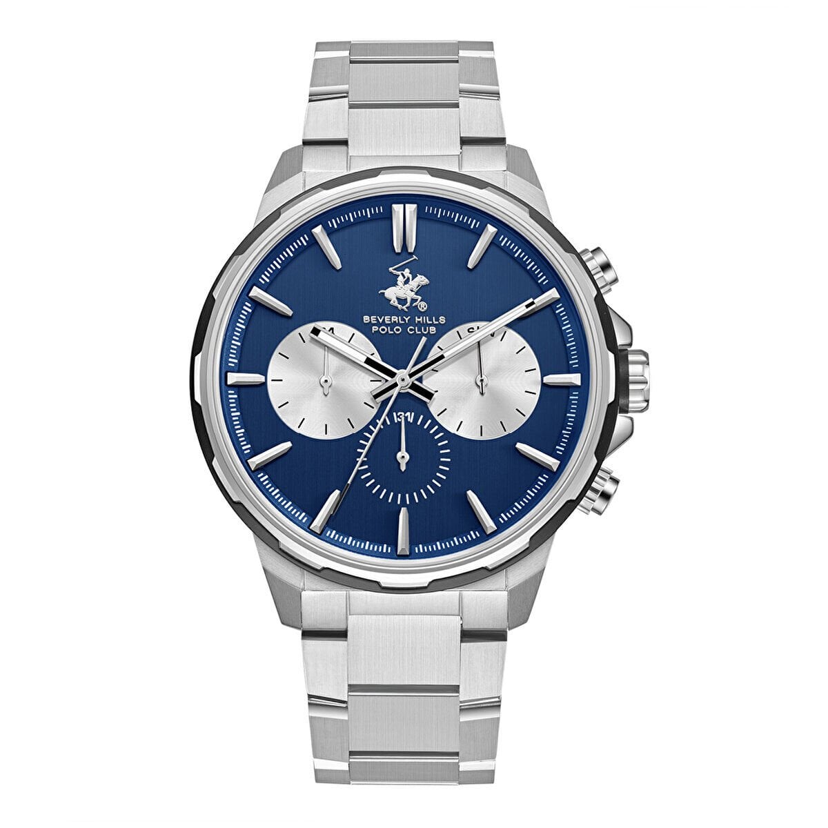 Beverly Hills Polo Club Erkek Kol Saati Gümüş Çelik Kordon Lacivert Kadran Seramik Safir Kaplamalı Cam Multifonksiyon 10 ATM 42 MM