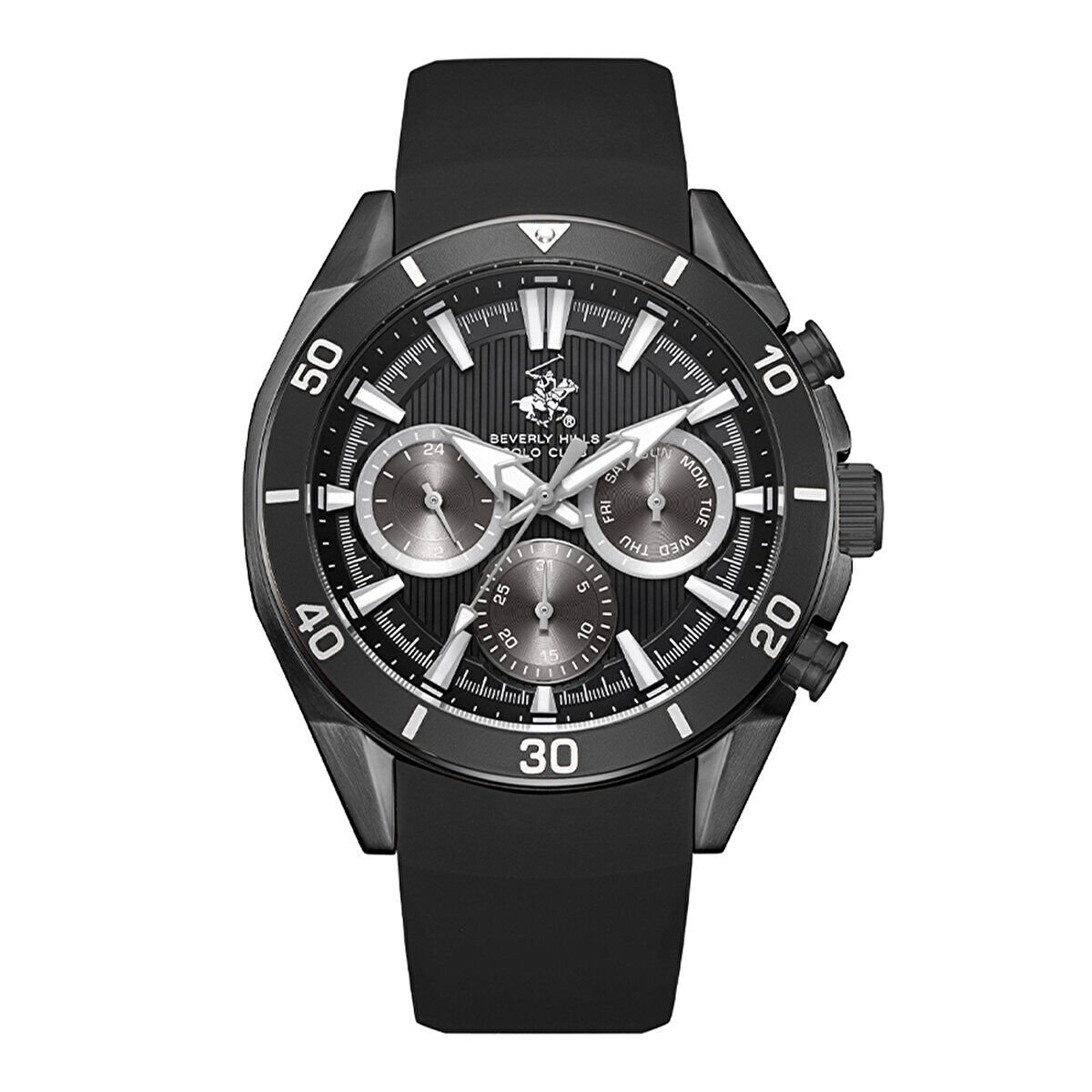 Beverly Hılls Polo Club Erkek Kol Saati 42.5 mm Siyah Silikon Kordon Multifonksiyonel 10 ATM