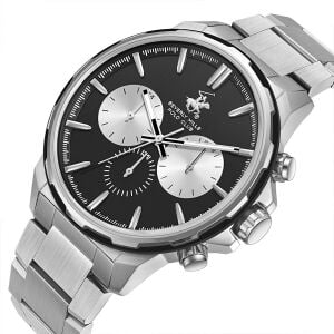 Beverly Hills Polo Club Erkek Kol Saati 45 mm Siyah Kadran Metal Kordon 10 ATM