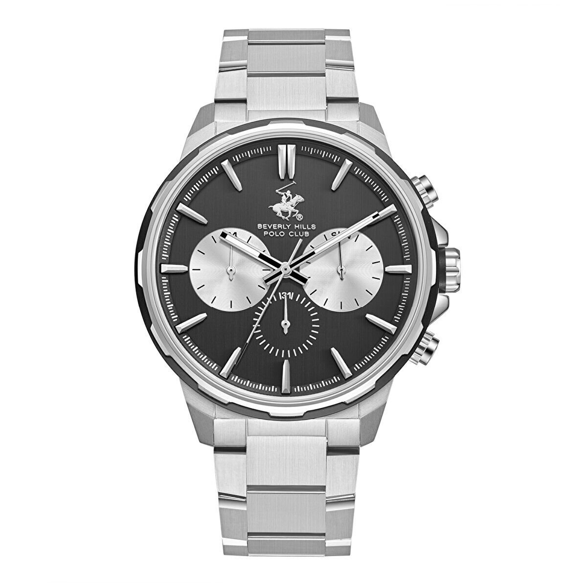 Beverly Hills Polo Club Erkek Kol Saati 45 mm Siyah Kadran Metal Kordon 10 ATM
