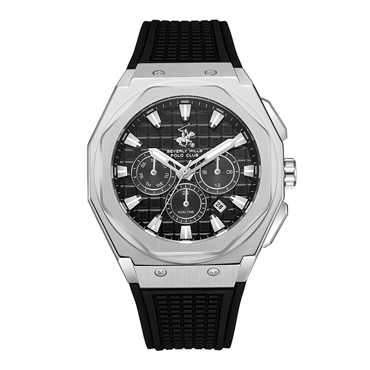 Beverly Hills Polo Club Erkek Kol Saati Siyah Silikon Kordon Silver & Siyah Kadran Seramik Safir Kaplamalı Cam 10ATM 45 MM Su Geçirmez
