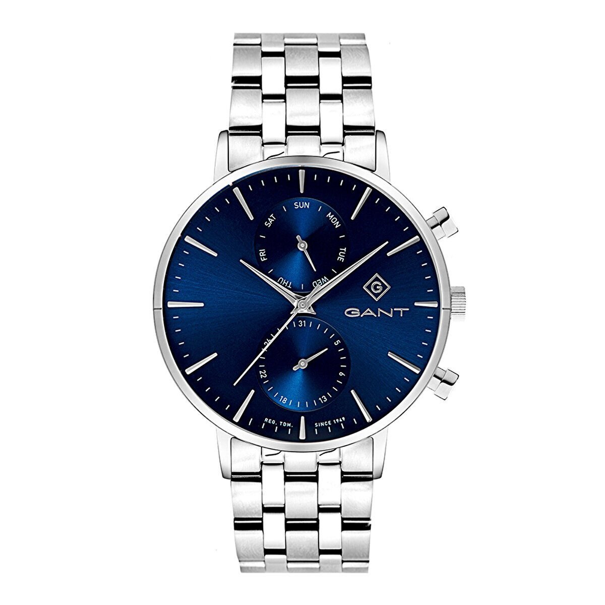 Gant Erkek Kol Saati Çelik Kordon Lacivert Kadran 43.5 MM Paslanmaz Çelik Multifonksiyon Mineral Cam 5 ATM