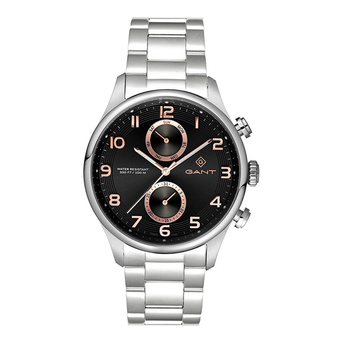 GANT Erkek Kol Saati 43 MM Siyah Kadran Metal Kordon Mineral Cam 10 ATM