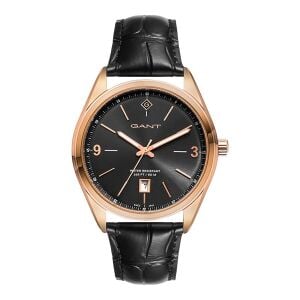 Gant Erkek Kol Saati Siyah Deri Kordon Siyah Kadran 42.5 MM Rose Gold Paslanmaz Çelik Kasa Mineral Cam 5 ATM
