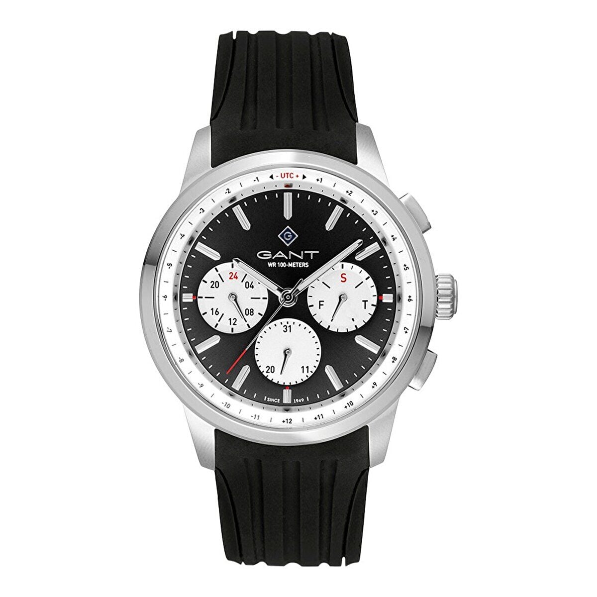 Gant Erkek Kol Saati Siyah Silikon Kordon Siyah Beyaz Kadran 44.5 MM Paslanmaz Çelik Kasa Mineral Cam 10 ATM