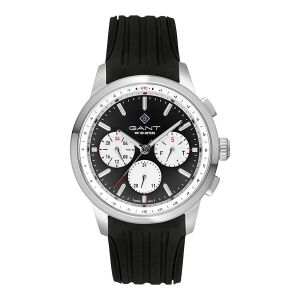 Gant Erkek Kol Saati Siyah Silikon Kordon Siyah Beyaz Kadran 44.5 MM Paslanmaz Çelik Kasa Mineral Cam 10 ATM