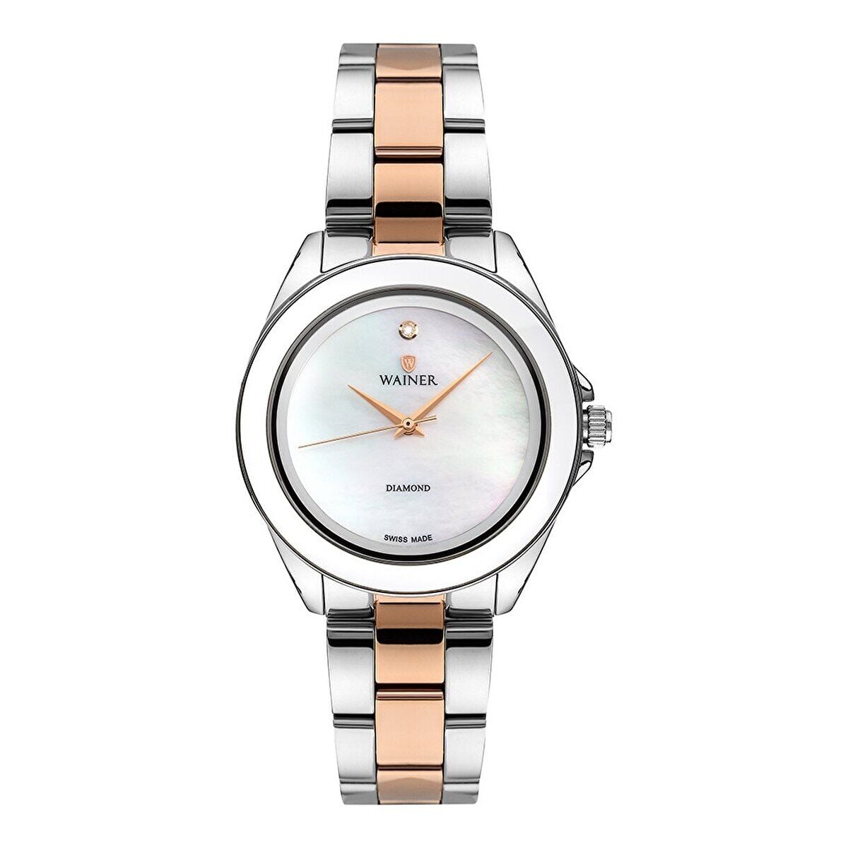 Wainer Diamond Kadın Kol Saati 36 MM Beyaz Kadran Çelik Kordon 5 ATM