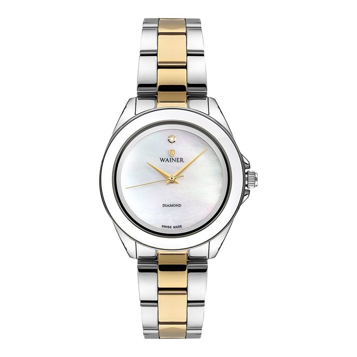 Wainer Diamond Kadın Kol Saati 36 MM Beyaz Kadran Altın Gümüş Kordon Safir Cam 5 ATM