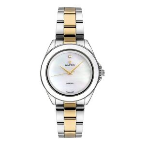 Wainer Diamond Kadın Kol Saati 36 MM Beyaz Kadran Altın Gümüş Kordon Safir Cam 5 ATM