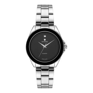Wainer Diamond Kadın Kol Saati 36 MM Siyah Kadran Gümüş Kordon Safir Cam 5 ATM
