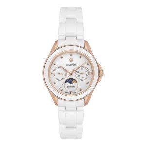Wainer Kadın Kol Saati 34 MM Beyaz Kadran Beyaz Kordon Seramik Cam 5 ATM