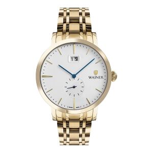 Wainer Erkek Kol Saati 44 MM Safir Cam Beyaz Kadran Altın Kordon 3 ATM