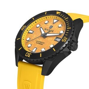 Wainer Erkek Kol Saati Sarı Silikon Kordon Sarı Kadran 44MM Safir Cam 10 ATM Siyah Kasa