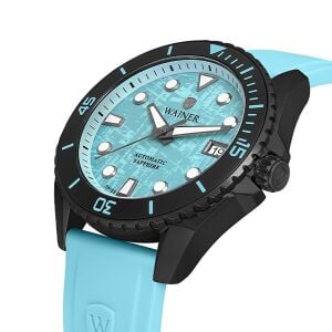 Wainer Erkek Kol Saati Turkuaz Silikon Kordon Turkuaz Kadran 44MM Safir Cam 10 ATM Siyah Kasa